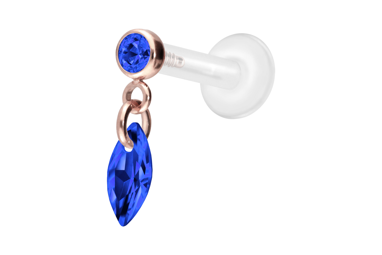 PTFE Labret Piercing mit Innengewinde + Titan-Aufsatz KRISTALLOVAL